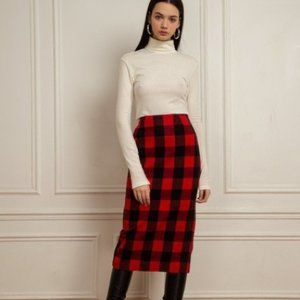 NWT GIANNI BINI Red Plaid Bethany Pencil Skirt
